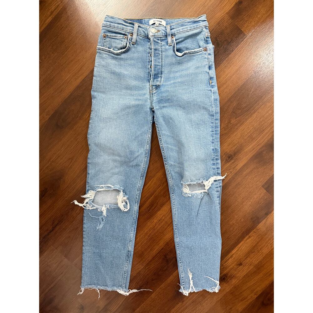 Re/Done 70s Stove Pipe Jeans Destroyed Dawn Casual Minimalist Denim Sz 26 - Picture 2 of 10